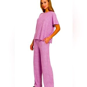 NWT Zenana Soft Melange Short Sleeve Tee & Long Pants Set